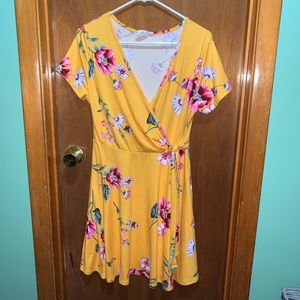 Yellow floral wrap dress